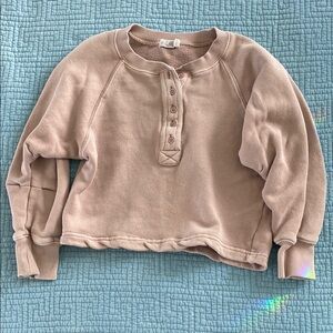 Malibu Casual Beige Button-Up Sweatshirt